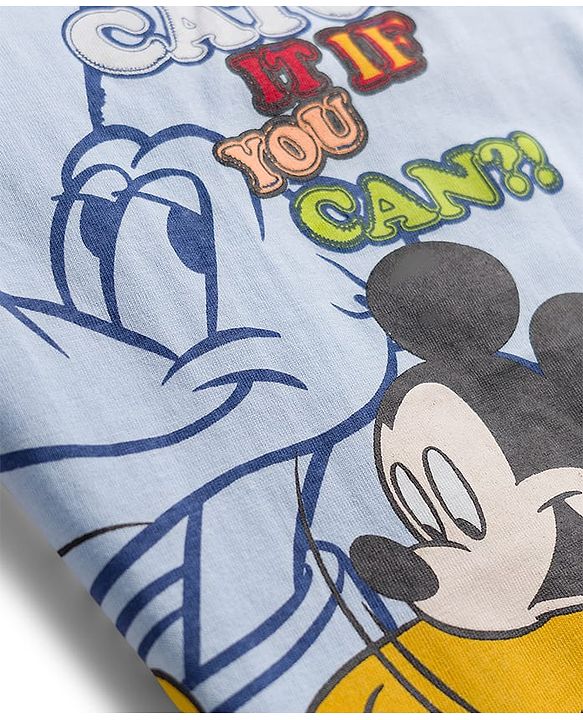 Babyhug Disney Single Jersey Knit Half Sleeves T-Shirt With Mickey & Pluto Graphics - Light Blue