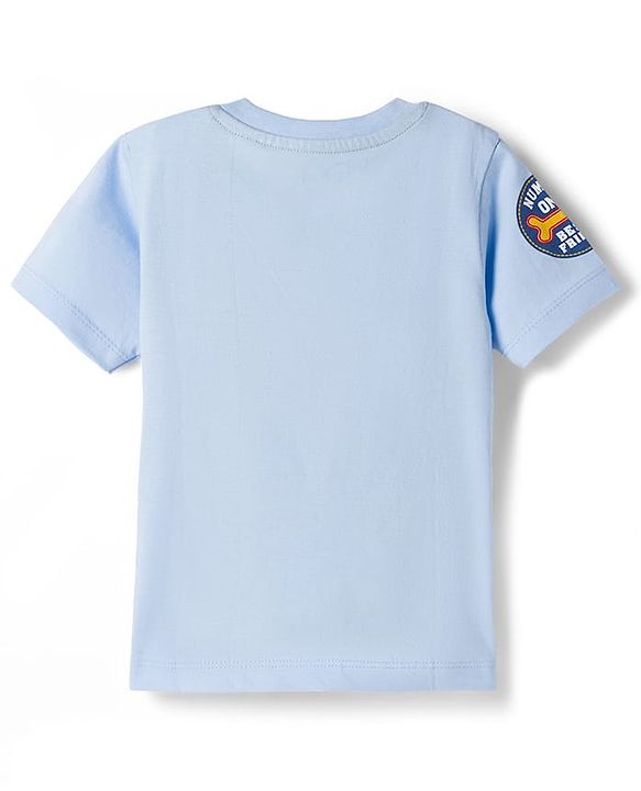 Babyhug Disney Single Jersey Knit Half Sleeves T-Shirt With Mickey & Pluto Graphics - Light Blue
