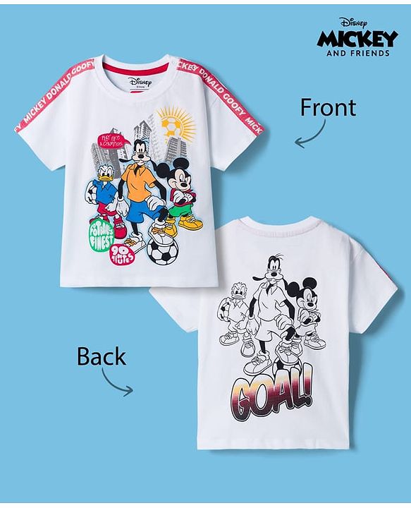 Babyhug Disney Single Jersey Knit Half Sleeves T-Shirt With Front & Back Mickey & Friends Graphics - White