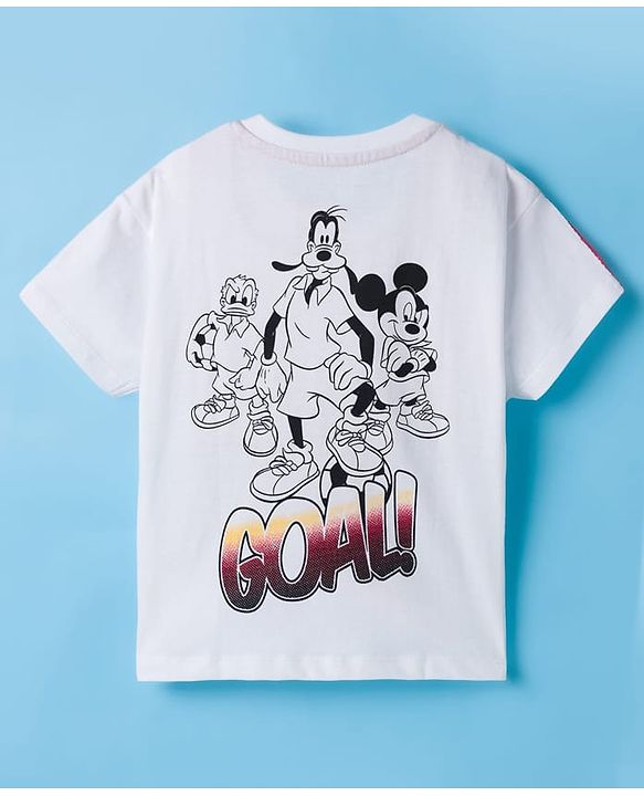 Babyhug Disney Single Jersey Knit Half Sleeves T-Shirt With Front & Back Mickey & Friends Graphics - White