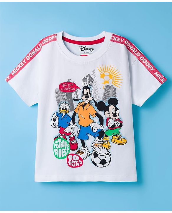 Babyhug Disney Single Jersey Knit Half Sleeves T-Shirt With Front & Back Mickey & Friends Graphics - White