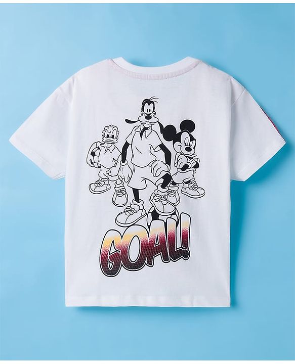 Babyhug Disney Single Jersey Knit Half Sleeves T-Shirt With Front & Back Mickey & Friends Graphics - White