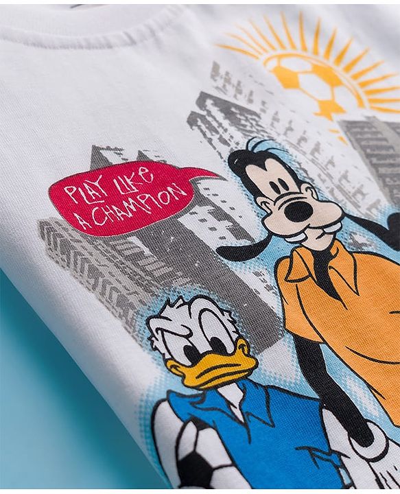 Babyhug Disney Single Jersey Knit Half Sleeves T-Shirt With Front & Back Mickey & Friends Graphics - White