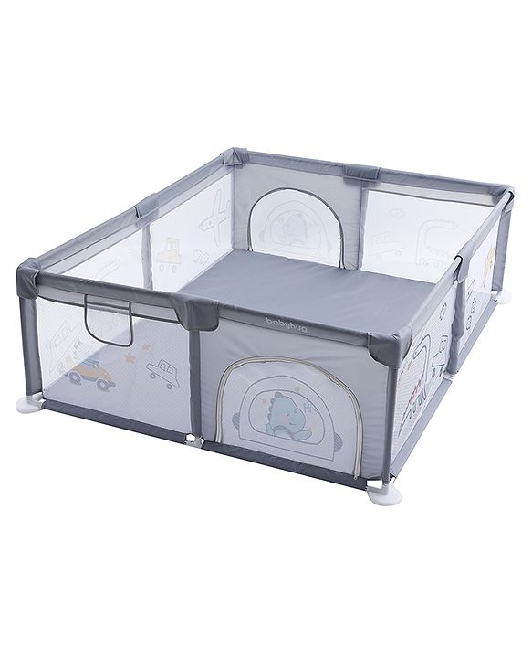 Babyhug Smart Portable Playpen with Safety Lock & Play Fence  Grey| Spacious Baby Play Area| Foldable Panels| Indoor & Outdoor Use| Easy to Assemble| Safe Play Zone for Babies & Toddlers