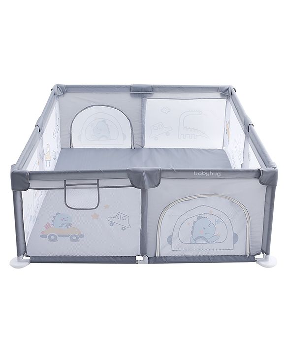Babyhug Smart Portable Playpen with Safety Lock & Play Fence  Grey| Spacious Baby Play Area| Foldable Panels| Indoor & Outdoor Use| Easy to Assemble| Safe Play Zone for Babies & Toddlers
