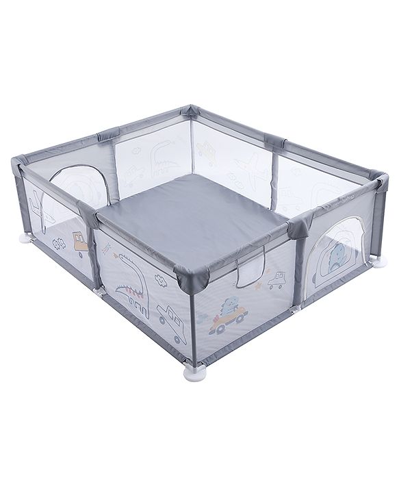 Babyhug Smart Portable Playpen with Safety Lock & Play Fence  Grey| Spacious Baby Play Area| Foldable Panels| Indoor & Outdoor Use| Easy to Assemble| Safe Play Zone for Babies & Toddlers