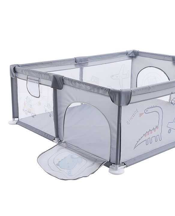 Babyhug Smart Portable Playpen with Safety Lock & Play Fence  Grey| Spacious Baby Play Area| Foldable Panels| Indoor & Outdoor Use| Easy to Assemble| Safe Play Zone for Babies & Toddlers