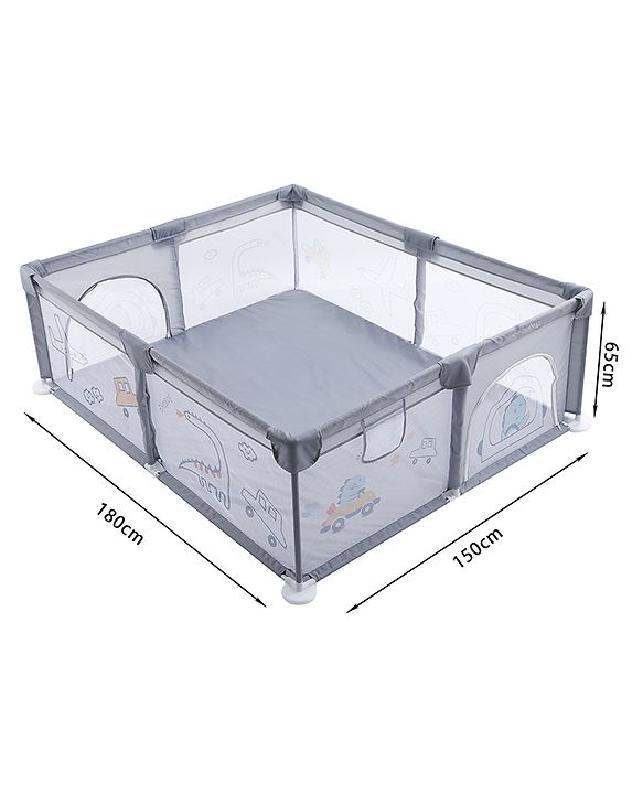 Babyhug Smart Portable Playpen with Safety Lock & Play Fence  Grey| Spacious Baby Play Area| Foldable Panels| Indoor & Outdoor Use| Easy to Assemble| Safe Play Zone for Babies & Toddlers