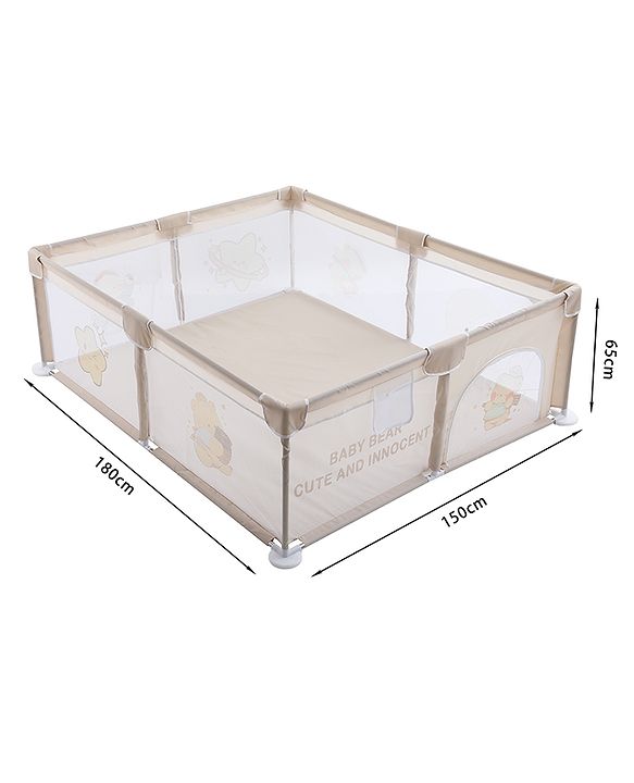 Babyhug Playpen & Play Yard  Yellow| 150 x 180 cm Large Play Area| Zipper Door & Toy Pouch| Foldable Indoor & Outdoor Playpen| Safe & Sturdy| for 05 Years Boys & Girls| Easy to Assemble