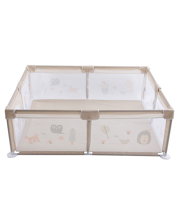 Babyhug Playpen & Play Yard  Khaki| 150 x 180 cm Large Play Area| Zipper Door & Toy Pouch| Foldable Indoor & Outdoor Playpen| Safe & Sturdy| for 05 Years Boys & Girls| Easy to Assemble