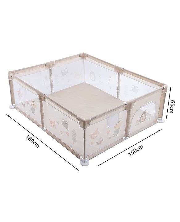 Babyhug Playpen & Play Yard  Khaki| 150 x 180 cm Large Play Area| Zipper Door & Toy Pouch| Foldable Indoor & Outdoor Playpen| Safe & Sturdy| for 05 Years Boys & Girls| Easy to Assemble