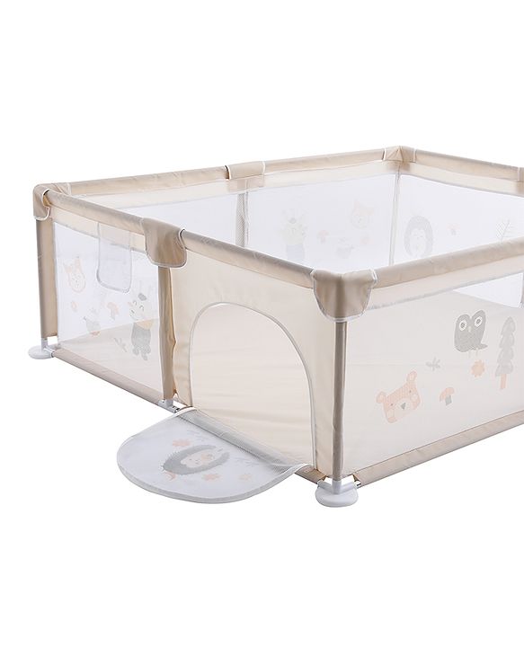 Babyhug Playpen & Play Yard  Khaki| 150 x 180 cm Large Play Area| Zipper Door & Toy Pouch| Foldable Indoor & Outdoor Playpen| Safe & Sturdy| for 05 Years Boys & Girls| Easy to Assemble