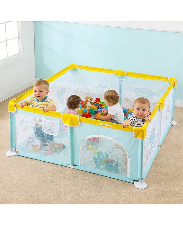 Babyhug Smart Portable Playpen with Safety Lock & Play Fence  Light Blue| Spacious Baby Play Area| Foldable Panels| Indoor & Outdoor Use| Easy to Assemble| Safe Play Zone for Babies & Toddlers