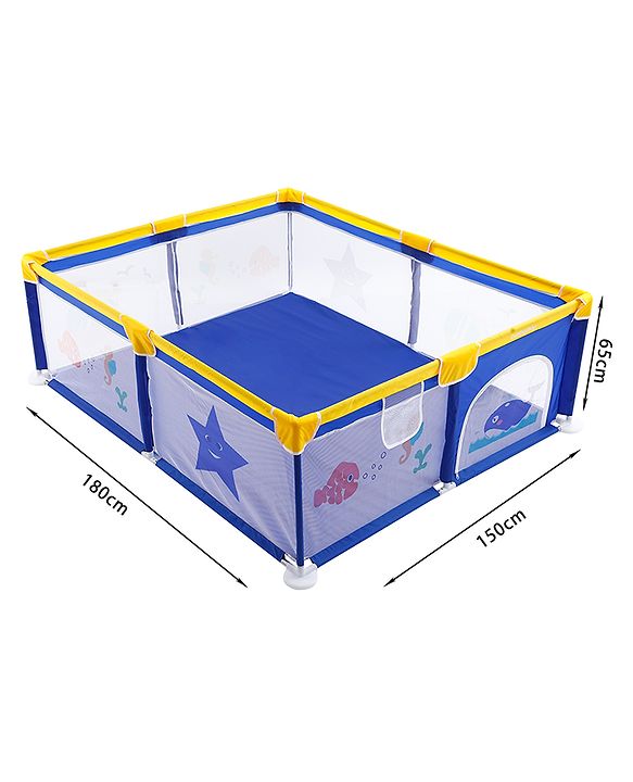 Babyhug Smart Portable Playpen with Safety Lock & Play Fence  Dark Blue| Spacious Baby Play Area| Foldable Panels| Indoor & Outdoor Use| Easy to Assemble| Safe Play Zone for Babies & Toddlers