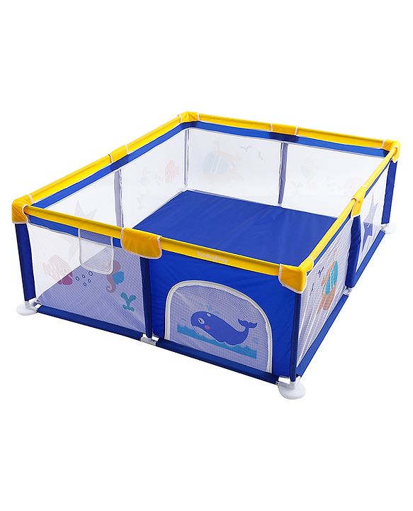 Babyhug Smart Portable Playpen with Safety Lock & Play Fence  Dark Blue| Spacious Baby Play Area| Foldable Panels| Indoor & Outdoor Use| Easy to Assemble| Safe Play Zone for Babies & Toddlers