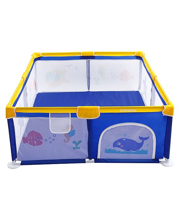 Babyhug Smart Portable Playpen with Safety Lock & Play Fence  Dark Blue| Spacious Baby Play Area| Foldable Panels| Indoor & Outdoor Use| Easy to Assemble| Safe Play Zone for Babies & Toddlers