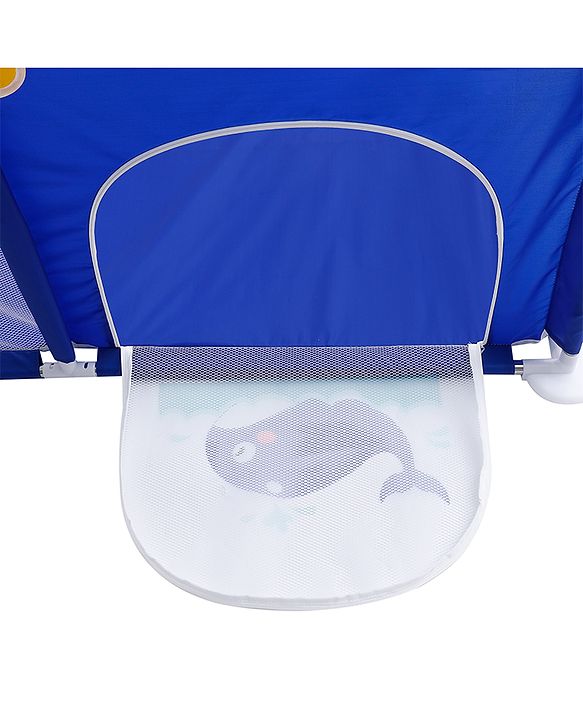Babyhug Smart Portable Playpen with Safety Lock & Play Fence  Dark Blue| Spacious Baby Play Area| Foldable Panels| Indoor & Outdoor Use| Easy to Assemble| Safe Play Zone for Babies & Toddlers