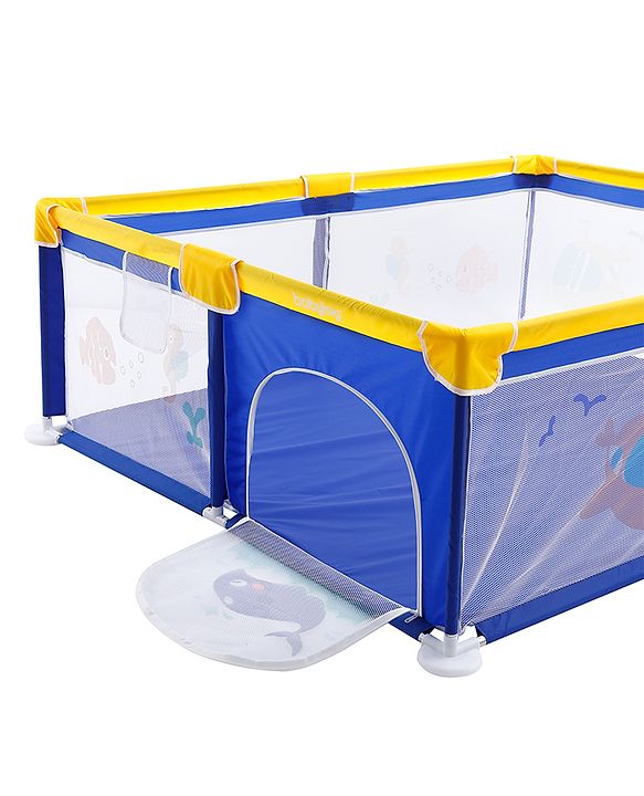 Babyhug Smart Portable Playpen with Safety Lock & Play Fence  Dark Blue| Spacious Baby Play Area| Foldable Panels| Indoor & Outdoor Use| Easy to Assemble| Safe Play Zone for Babies & Toddlers