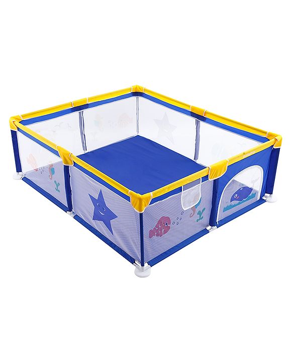 Babyhug Smart Portable Playpen with Safety Lock & Play Fence  Dark Blue| Spacious Baby Play Area| Foldable Panels| Indoor & Outdoor Use| Easy to Assemble| Safe Play Zone for Babies & Toddlers