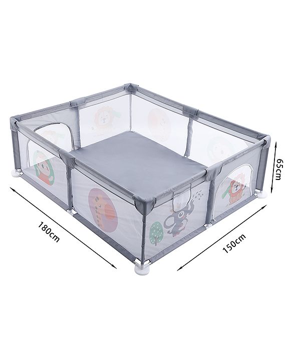 Babyhug Smart Portable Playpen with Safety Lock & Play Fence  Grey| Spacious Baby Play Area| Foldable Panels| Indoor & Outdoor Use| Easy to Assemble| Safe Play Zone for Babies & Toddlers