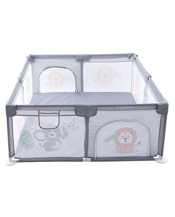 Babyhug Smart Portable Playpen with Safety Lock & Play Fence  Grey| Spacious Baby Play Area| Foldable Panels| Indoor & Outdoor Use| Easy to Assemble| Safe Play Zone for Babies & Toddlers