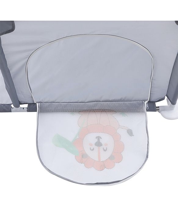 Babyhug Smart Portable Playpen with Safety Lock & Play Fence  Grey| Spacious Baby Play Area| Foldable Panels| Indoor & Outdoor Use| Easy to Assemble| Safe Play Zone for Babies & Toddlers