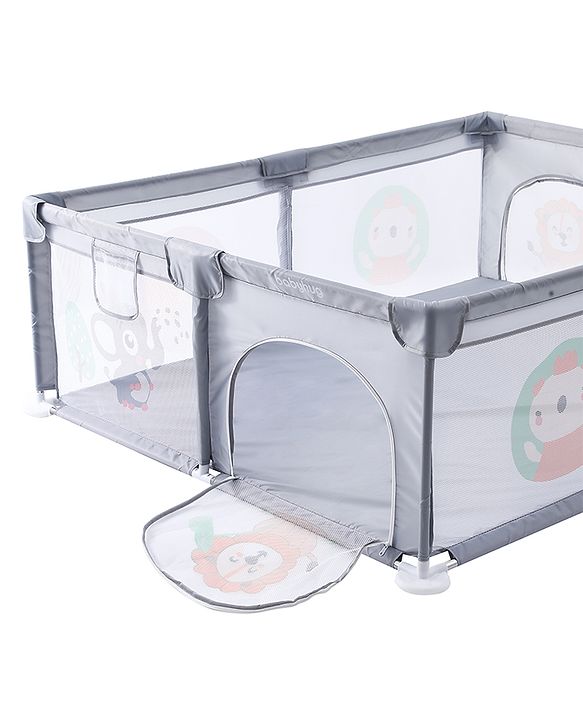 Babyhug Smart Portable Playpen with Safety Lock & Play Fence  Grey| Spacious Baby Play Area| Foldable Panels| Indoor & Outdoor Use| Easy to Assemble| Safe Play Zone for Babies & Toddlers