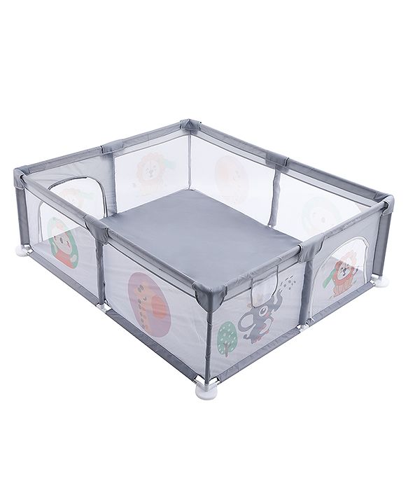 Babyhug Smart Portable Playpen with Safety Lock & Play Fence  Grey| Spacious Baby Play Area| Foldable Panels| Indoor & Outdoor Use| Easy to Assemble| Safe Play Zone for Babies & Toddlers