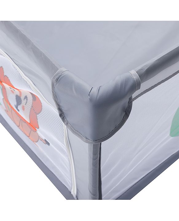 Babyhug Smart Portable Playpen with Safety Lock & Play Fence  Grey| Spacious Baby Play Area| Foldable Panels| Indoor & Outdoor Use| Easy to Assemble| Safe Play Zone for Babies & Toddlers
