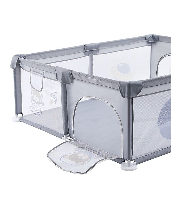 Babyhug Smart Portable Playpen with Safety Lock & Play Fence  Grey| Spacious Baby Play Area| Foldable Panels| Indoor & Outdoor Use| Easy to Assemble| Safe Play Zone for Babies & Toddlers