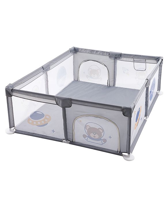 Babyhug Smart Portable Playpen with Safety Lock & Play Fence  Grey| Spacious Baby Play Area| Foldable Panels| Indoor & Outdoor Use| Easy to Assemble| Safe Play Zone for Babies & Toddlers