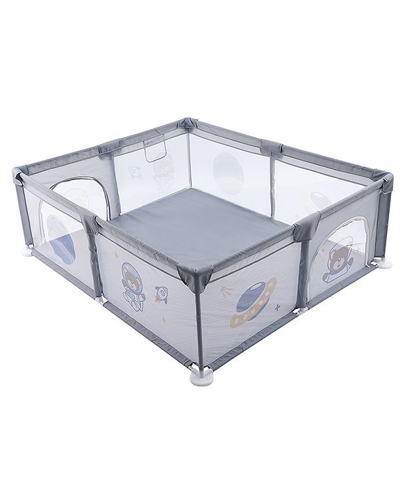 Babyhug Smart Portable Playpen with Safety Lock & Play Fence  Grey| Spacious Baby Play Area| Foldable Panels| Indoor & Outdoor Use| Easy to Assemble| Safe Play Zone for Babies & Toddlers