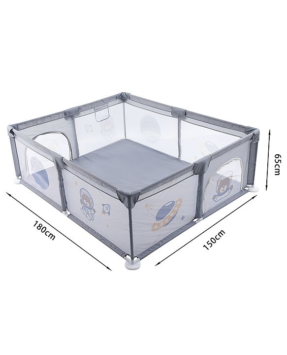 Babyhug Smart Portable Playpen with Safety Lock & Play Fence  Grey| Spacious Baby Play Area| Foldable Panels| Indoor & Outdoor Use| Easy to Assemble| Safe Play Zone for Babies & Toddlers