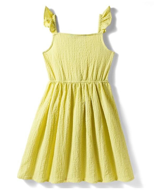 Pine Kids Woven Sleeveless Solid Colour Wrinkled Frock - Yellow