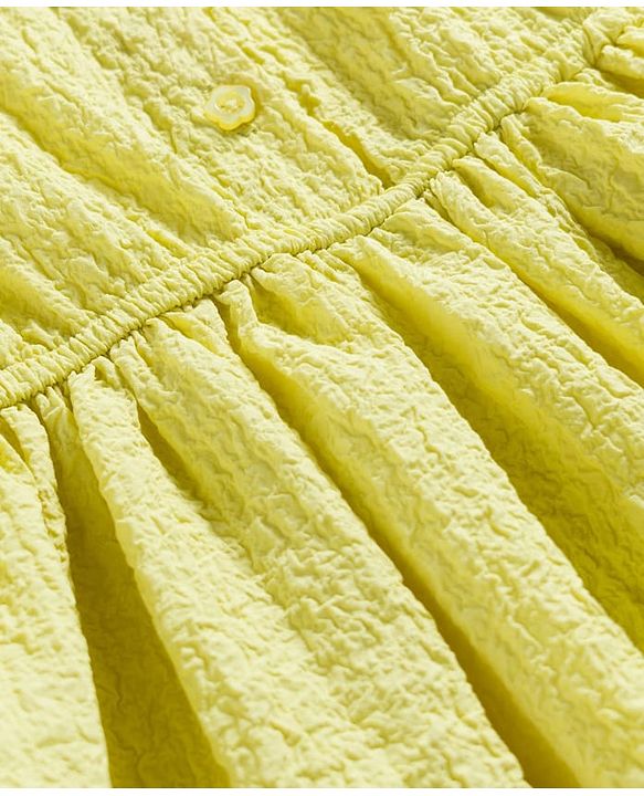 Pine Kids Woven Sleeveless Solid Colour Wrinkled Frock - Yellow