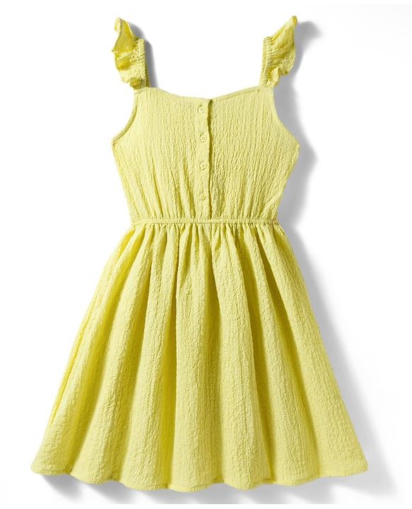 Pine Kids Woven Sleeveless Solid Colour Wrinkled Frock - Yellow
