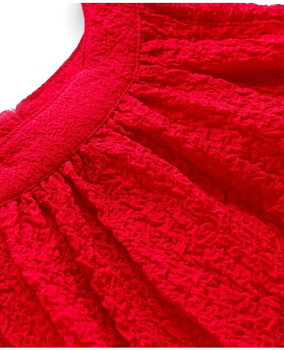Pine Kids Woven Sleeveless Solid Textured Frock With Belt - Red