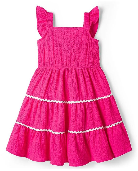 Pine Kids Woven Sleeveless Solid Colour Tiered Frock - Fuchsia