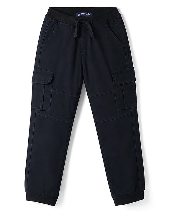 Pine Kids Cotton Elastane Woven Full Length Cut N Sew Trouser With Cargo Pockets - Navy Blue