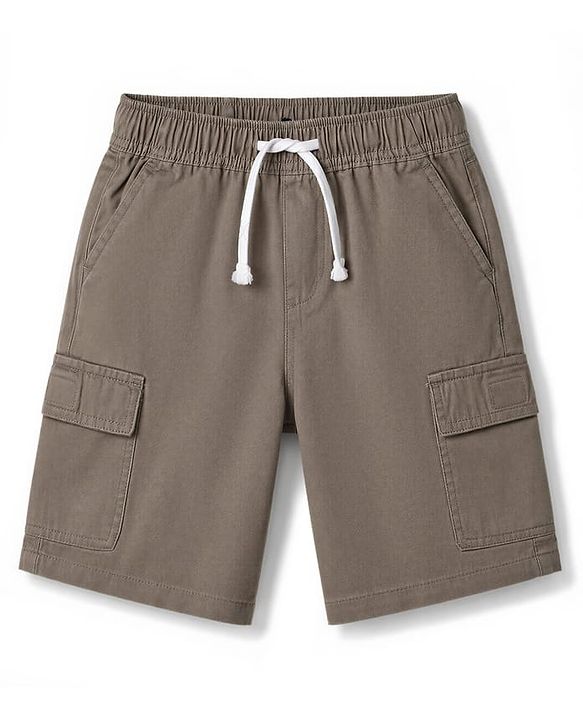Pine Kids Cotton Elastane Woven Solid Colour Shorts With Cargo Pockets - Grey