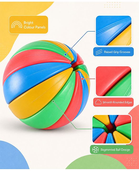 Babyhug Activity Exercise & Fitness Ball for Kids| 12 Activity Fixtures & 2 Rings| DIY Assembly Toy| Learning & Educational Puzzle Ball| Logical Thinking & Brain Development| BIS Certified