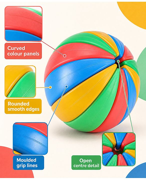 Babyhug Activity Exercise & Fitness Ball for Kids| 12 Activity Fixtures & 2 Rings| DIY Assembly Toy| Learning & Educational Puzzle Ball| Logical Thinking & Brain Development| BIS Certified