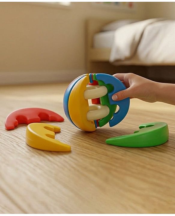 Babyhug Activity Exercise & Fitness Ball for Kids| 12 Activity Fixtures & 2 Rings| DIY Assembly Toy| Learning & Educational Puzzle Ball| Logical Thinking & Brain Development| BIS Certified