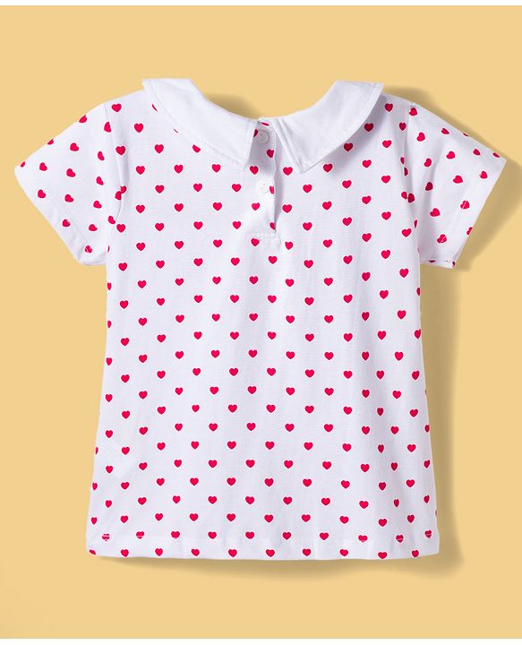 Babyhug Single Jersey Knit Half Sleeves Heart Printed T-Shirt & Frock with Bow Applique - Red