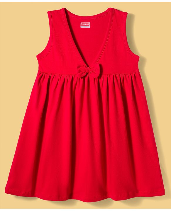 Babyhug Single Jersey Knit Half Sleeves Heart Printed T-Shirt & Frock with Bow Applique - Red