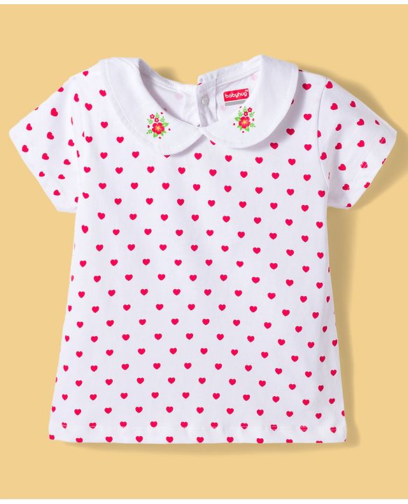 Babyhug Single Jersey Knit Half Sleeves Heart Printed T-Shirt & Frock with Bow Applique - Red
