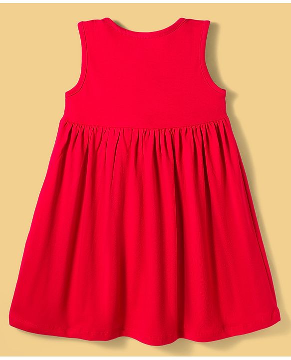 Babyhug Single Jersey Knit Half Sleeves Heart Printed T-Shirt & Frock with Bow Applique - Red