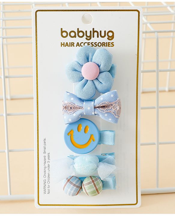 Babyhug Free Size Hair Pins And Clips Pack of 5 - Blue