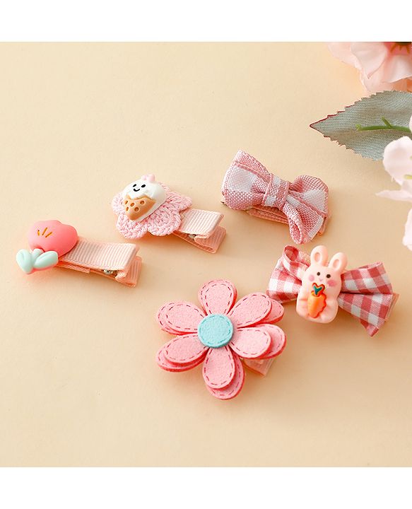 Babyhug Hair Clips With Applique Pack of 5 - Pink