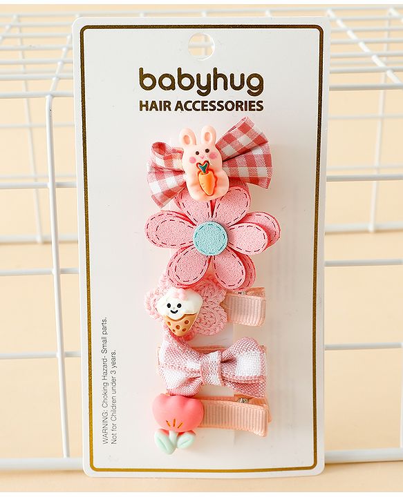 Babyhug Hair Clips With Applique Pack of 5 - Pink